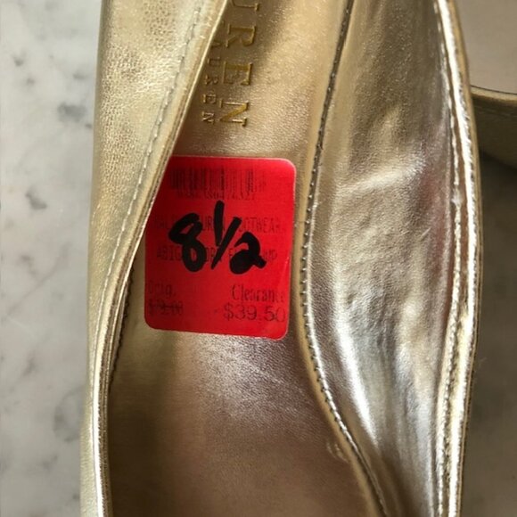 RALPH LAUREN Abigale Leather Gold Flat 8.5 B - Picture 13 of 14